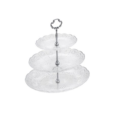 PRATO TRIPLO P/DOCES DE CRISTAL STARRY 20/28/33X35CM