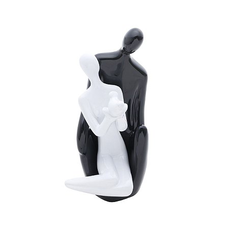 ESTATUETA FIGURINO CASAL SENTADOS BLACK AND WHITE CERAMICA