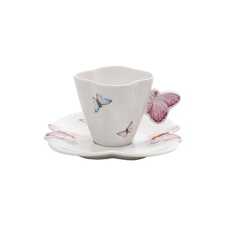 JG.6 XÍCARAS P/ CAFÉ DE PORCELANA BORBOLETAS 100ML