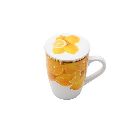 CANECA DE PORCELANA C/ INFUSOR LIMÃO SICILIANO 330ML