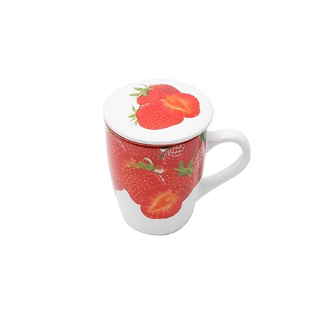 CANECA DE PORCELANA C/ INFUSOR MORANGO 330ML