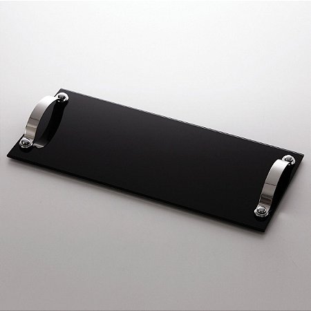 BANDEJA VIDRO PRETO 45X20CM MANHATHAN PRATA
