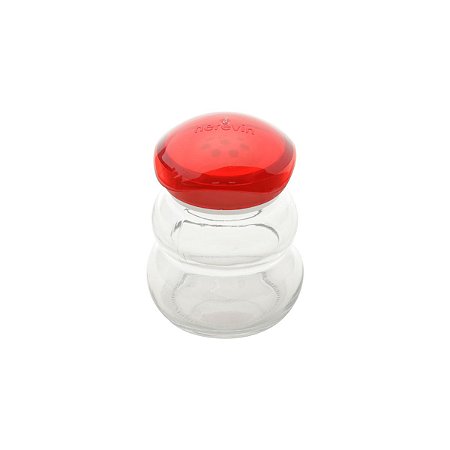 POTE P/TEMPEROS DE VIDRO TRANSPARENTE E VERMELHO 150ml