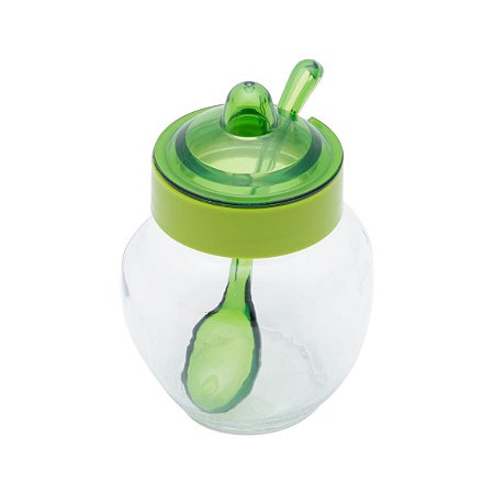 AÇUCAREIRO C/COLHER VIDRO SODO-CÁLCICO TRANSPARENTE E VERDE