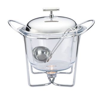 CJ SOPEIRA DE VIDRO C/TAMPA E CONCHA EM AÇO INOX SATIN 4L