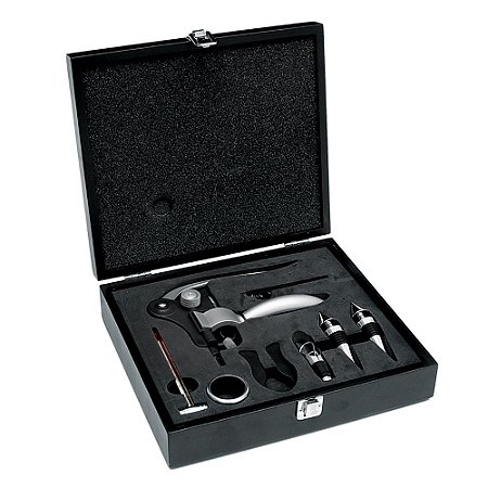 KIT PARA VINHO 8 PCS EM ESTOJO DE MADEIRA