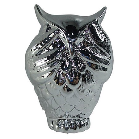 CORUJA DECORATIVA QUE NAO VE  - PRATA  - 8X6X11 CM