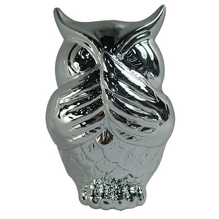 CORUJA DECORATIVA QUE NAO FALA  - PRATA  - 8X6X11 CM
