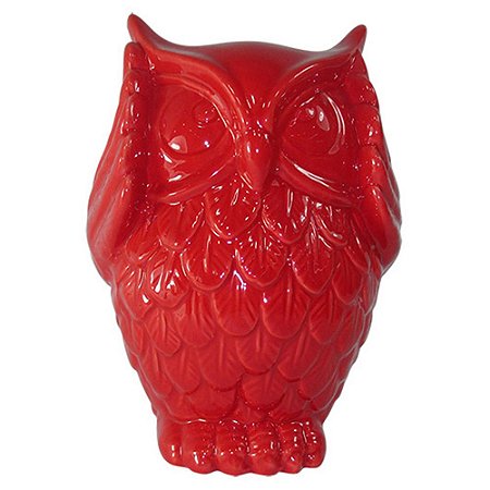 CORUJA DECORATIVA QUE NAO ESCUTA EM CERAMICA VERMELHO 11CM X