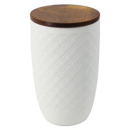 POTE DE CERAMICA E MADEIRA BRANCO