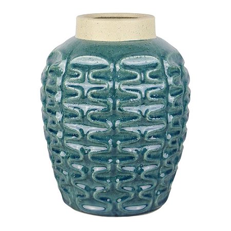 VASO DECORATIVO DE CERAMICA  AZUL TURQUESA 26CM X 33CM