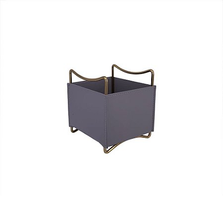 PORTA UTENSILIOS METAL E COURO SINTETICO CINZA