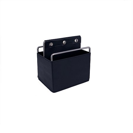 PORTA UTENSILIOS METAL E COURO SINTETICO PRETO