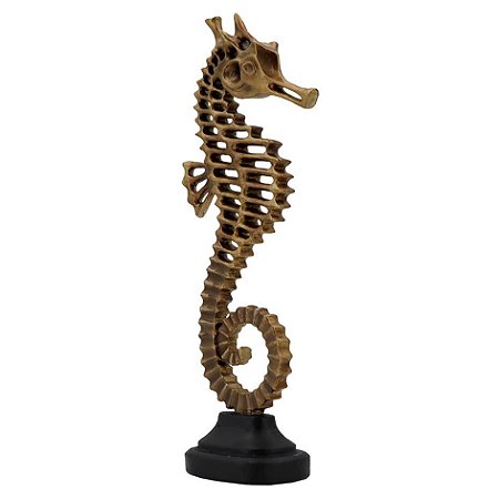 CAVALO MARINHO DE RESINA DOURADO E PRETO
