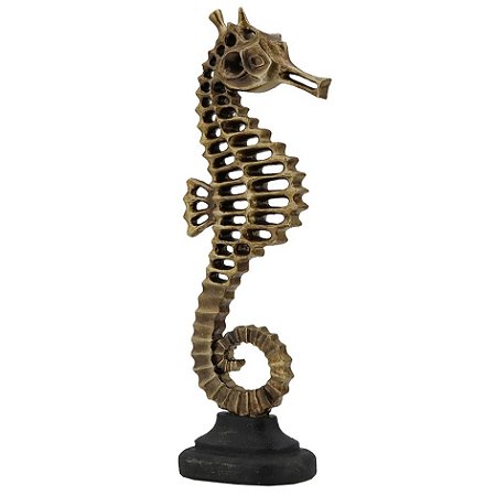 CAVALO MARINHO DE RESINA DOURADO E PRETO