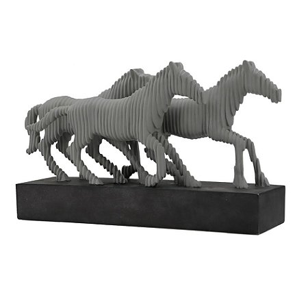CAVALOS DECORATIVOS DE RESINA PRETA E CINZA