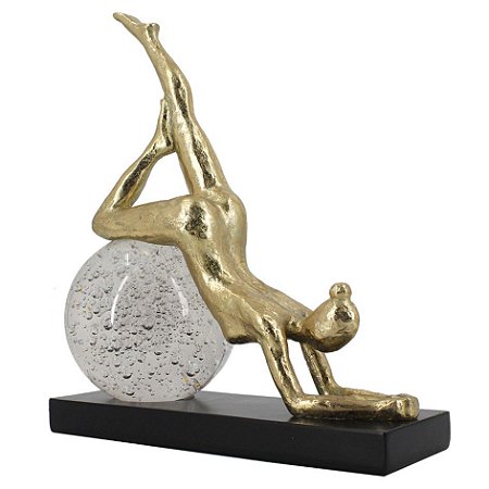 FIGURA DECORATIVA DE RESINA E VIDRO DOURADA E PRETA