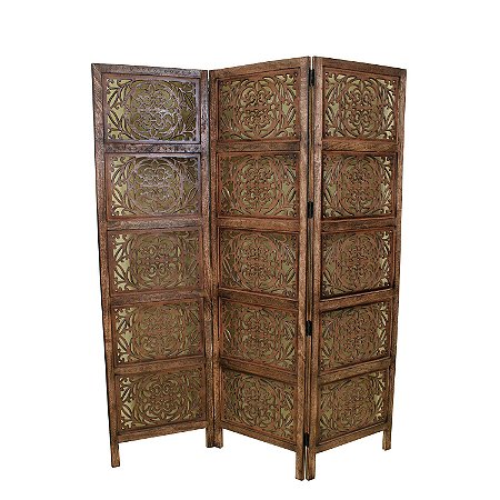 BIOMBO EM MADEIRA MARROM CLARO 152CM X 182CM