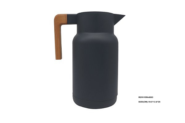 GARRAFA TERMICA CINZA COM CABO DE MADEIRA - 1L