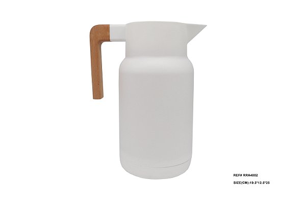 GARRAFA TERMICA BRANCA COM CABO DE MADEIRA - 1L