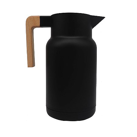 GARRAFA TERMICA PRETA COM CABO DE MADEIRA - 1L