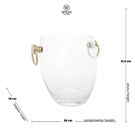 BALDE DE VIDRO COM ALÇA ASTI CHAMPANHE 24,5CM X 21CM X 21,5CM - WOLFF