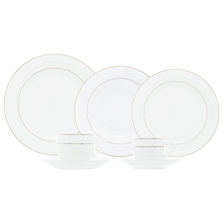 APARELHO DE JANTAR 42 PEÇAS DE PORCELANA COM BORDA PRATEADA MÔNACO BRANCO - WOLFF