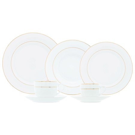 APARELHO DE JANTAR 42 PEÇAS DE PORCELANA COM BORDA DOURADA MÔNACO BRANCO - WOLFF