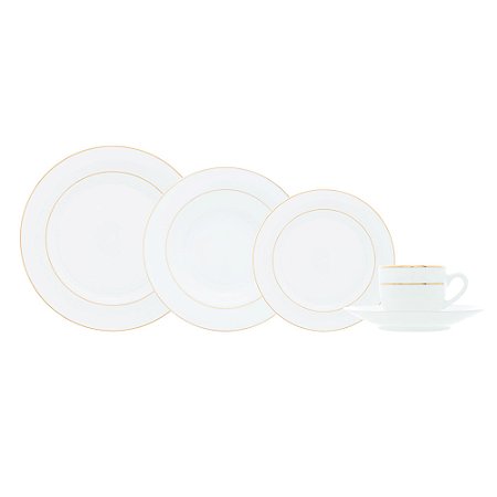 APARELHO DE JANTAR 30 PEÇAS PARA CAFÉ DE PORCELANA MÔNACO BRANCO COM FIO DOURADO - WOLFF