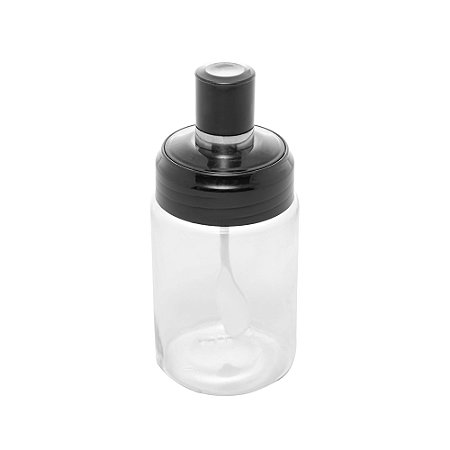 AÇUCAREIRO DE VIDRO COM COLHER E TAMPA DE PLÁSTICO PRETA 7CM X 7CM 14CM - WOLFF