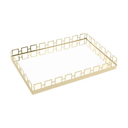 BANDEJA DE AÇO INOX COM ESPELHO ELOS DOURADA 37CM X 25CM X 5CM - WOLFF