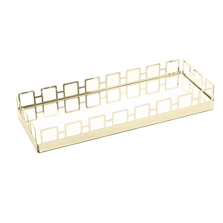 BANDEJA DE AÇO INOX COM ESPELHO ELOS DOURADA 32CM X 12CM X 5CM - WOLFF