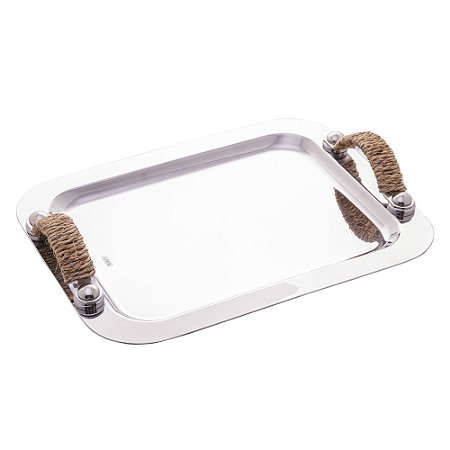 BANDEJA DE AÇO INOX COM ALÇA EM SISAL NATURE 28,5CM X 22,5CM - WOLFF