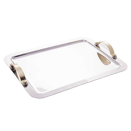 BANDEJA DE AÇO INOX COM ALÇA DOURADA MANHATTAN 43CM X 34CM - WOLFF