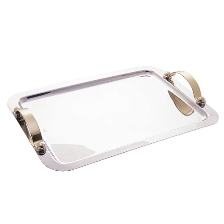 BANDEJA DE AÇO INOX COM ALÇA DOURADA MANHATTAN 40CM X 29,5CM X 5CM - WOLFF