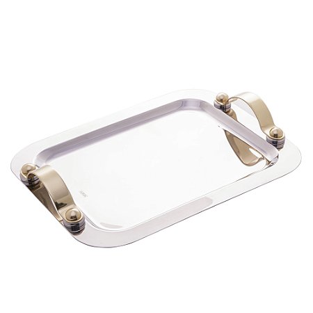 BANDEJA DE AÇO INOX COM ALÇA DOURADA MANHATTAN 28,5CM X 22,5CM - WOLFF