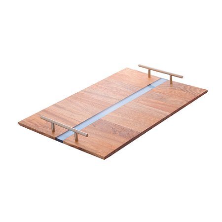 BANDEJA DE MADEIRA CEREJEIRA COM ALÇA E RESINA HORIZONTAL 45CM X 30CM X 4,5CM - WOLFF CRAFT