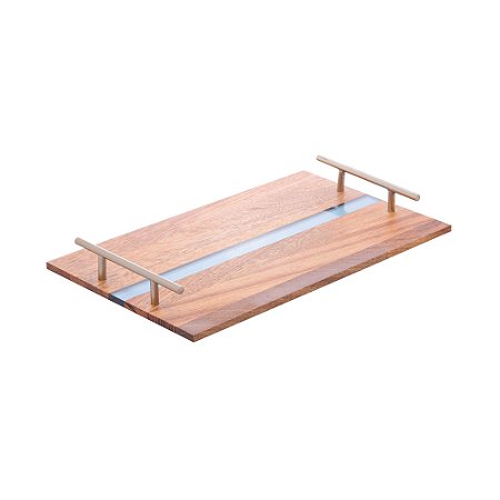 BANDEJA DE MADEIRA CEREJEIRA COM ALÇA E RESINA HORIZONTAL 38CM X 23CM X 4,5CM - WOLFF CRAFT