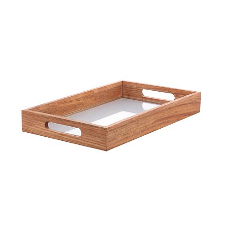 BANDEJA DE CEREJEIRA COM VIDRO 38CM X 23CM X 5CM - WOLFF CRAFT