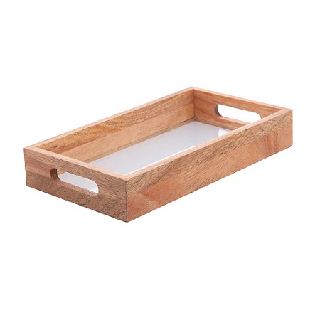 BANDEJA DE CEREJEIRA COM VIDRO 30CM X 17CM X 5CM - WOLFF CRAFT