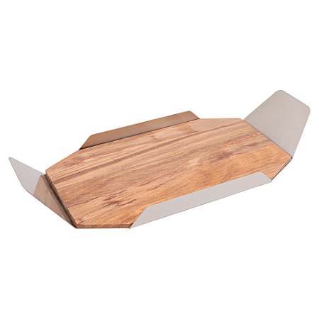 BANDEJA DE AÇO INOX CHAMPANHE ORIGAMI COM MADEIRA CEREJEIRA 46CM X 20CM X 6,5CM - WOLFF CRAFT