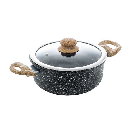 CAÇAROLA DE INDUÇÃO EM ALUMÍNIO COM REVESTIMENTO CERÂMICO E TAMPA DE VIDRO GRANILITE PRETA 20CM -