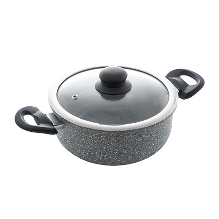 CAÇAROLA DE INDUÇÃO EM ALUMÍNIO COM REVESTIMENTO CERÂMICO E TAMPA DE VIDRO GRANILITE CINZA 20CM -
