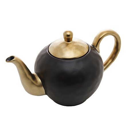 BULE DE CHÁ DE PORCELANA DUBAI PRETO E DOURADO 1L- WOLFF