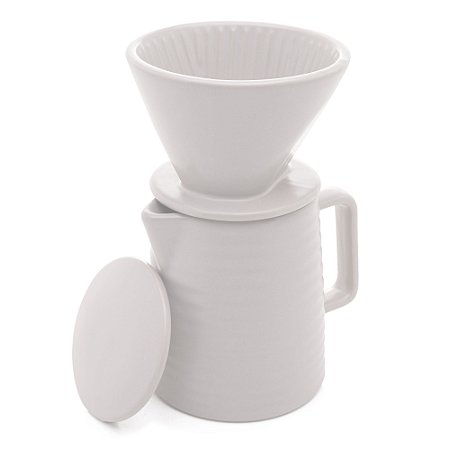 BULE DE CERÂMICA COM SUPORTE PARA FILTRO E TAMPA BRANCA 600ML - WOLFF
