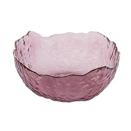 BOWL DE CRISTAL MARTELADO COM BORDA DOURADA TAJ ROSA 19CM X 10CM - WOLFF
