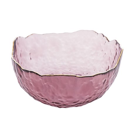BOWL DE CRISTAL MARTELADO COM BORDA DOURADA TAJ ROSA 16,5CM X 8CM - WOLFF