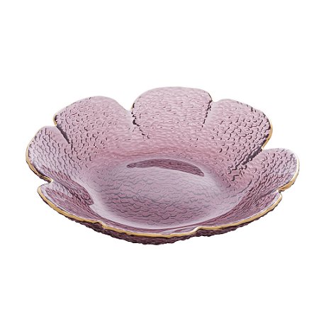 BOWL DE CRISTAL MARTELADO COM BORDA DOURADA TAJ FLOR ROSA 18,5CM X 3,5CM - WOLFF