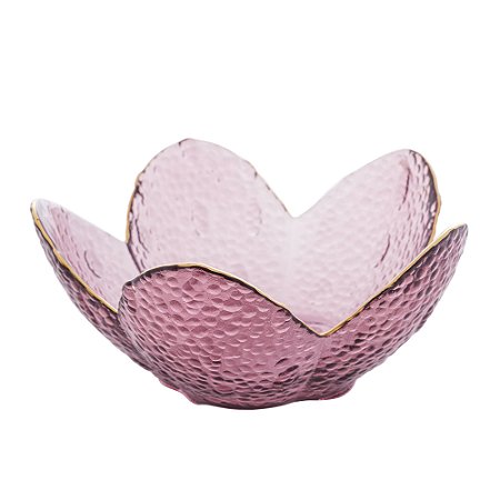 BOWL DE CRISTAL MARTELADO COM BORDA DOURADA TAJ FLOR ROSA 16CM X 8CM - WOLFF