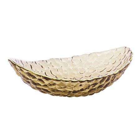 BOWL DE CRISTAL MARTELADO COM BORDA DOURADA TAJ ÂMBAR 19,5CM X 11CM X 5CM - WOLFF